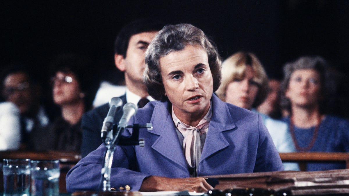 FILE - Supreme Court nominee Sandra Day O'Connor is shown speaking before a Senate hearing on her nomination to the U.S. Supreme Court in a Sept. 9, 1981 file photo. O'Connor, who joined the Supreme Court in 1981 as the nation's first female justice, has died at age 93. (AP Photo/ John Duricka, File) ORG XMIT: WX304