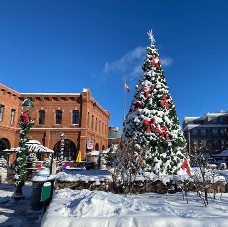 Snow covers a Christmas tree in Flagstaff on Dec. 12, 2022.