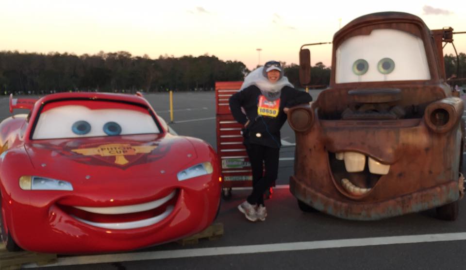 Participants can take photos with various Disney characters along runDisney race courses. Lightning McQueen and Mater were the only ones I stopped for during the 2017 Walt Disney World Marathon.