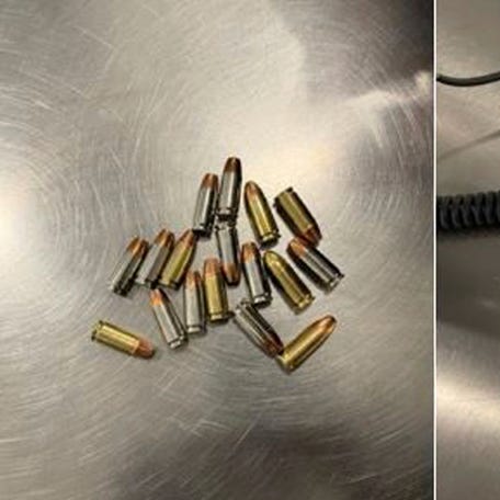This combination of photos provided by the Transportation Security Administration shows 17 bullets security officers found concealed inside a disposable baby diaper on Wednesday, Dec. 20, 2023, at LaGuardia Airport in New York. (Transportation Security Administration via AP) ORG XMIT: NYSS319