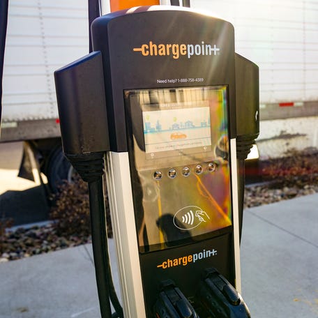 EV charging equipment installed at a fueling station outside Denver, Colorado.