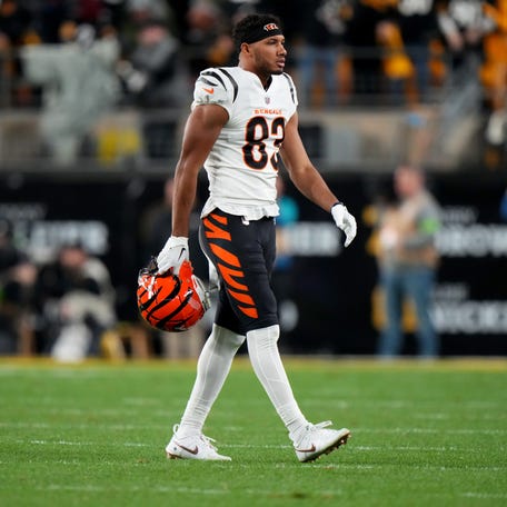 Cincinnati Bengals wide receiver Tyler Boyd (83) walks off the field after a turnover in the second quarter during a Week 16 NFL football game between the Cincinnati Bengals and the Pittsburgh Steelersl, Saturday, Dec. 23, 2023, at Acrisure Stadium in Pittsburgh, Pa.