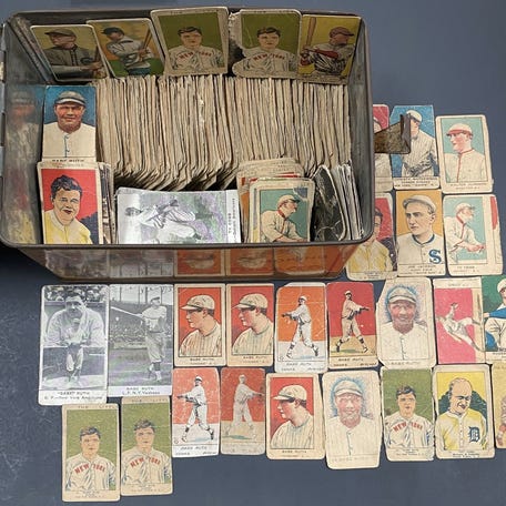 A Northern California man found more than 600 century-old baseball cards in deceased father's closet. The collection includes rare 1920's baseball cards.