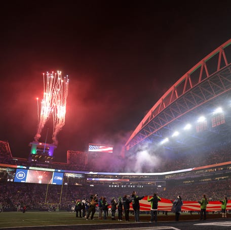 A view of the pre game ceremony at Lumen Field on December 18, 2023 in Seattle, Washington.
