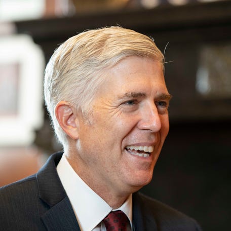Supreme Court Justice Neil Gorsuch speaks in his office on Sept. 4, 2019 about his forthcoming book, "A Republic, If You Can Keep It."