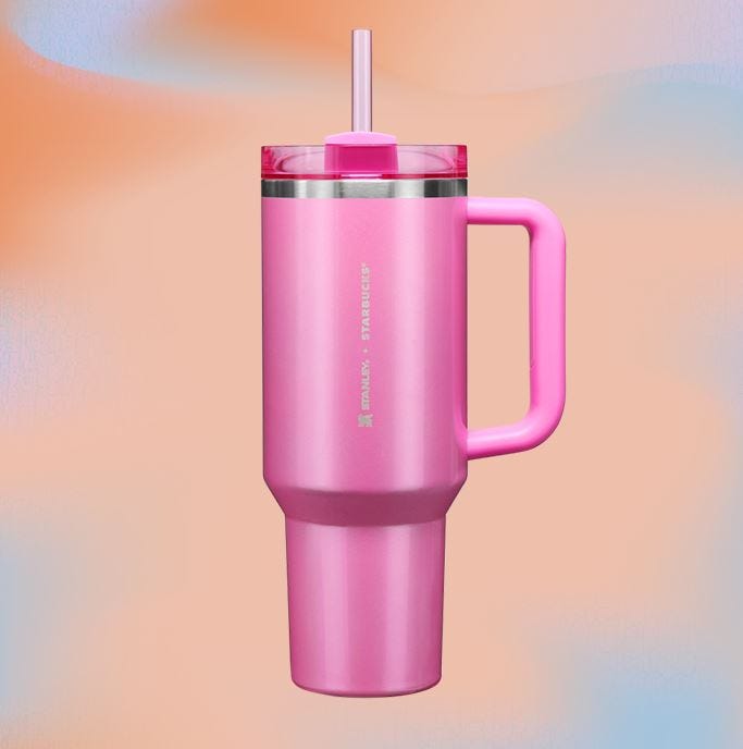 Starbucks and Stanley Quencher dropped a new pink cup just in time for Valentine's Day. The cup retails for $49.95 and can only be found at Target.