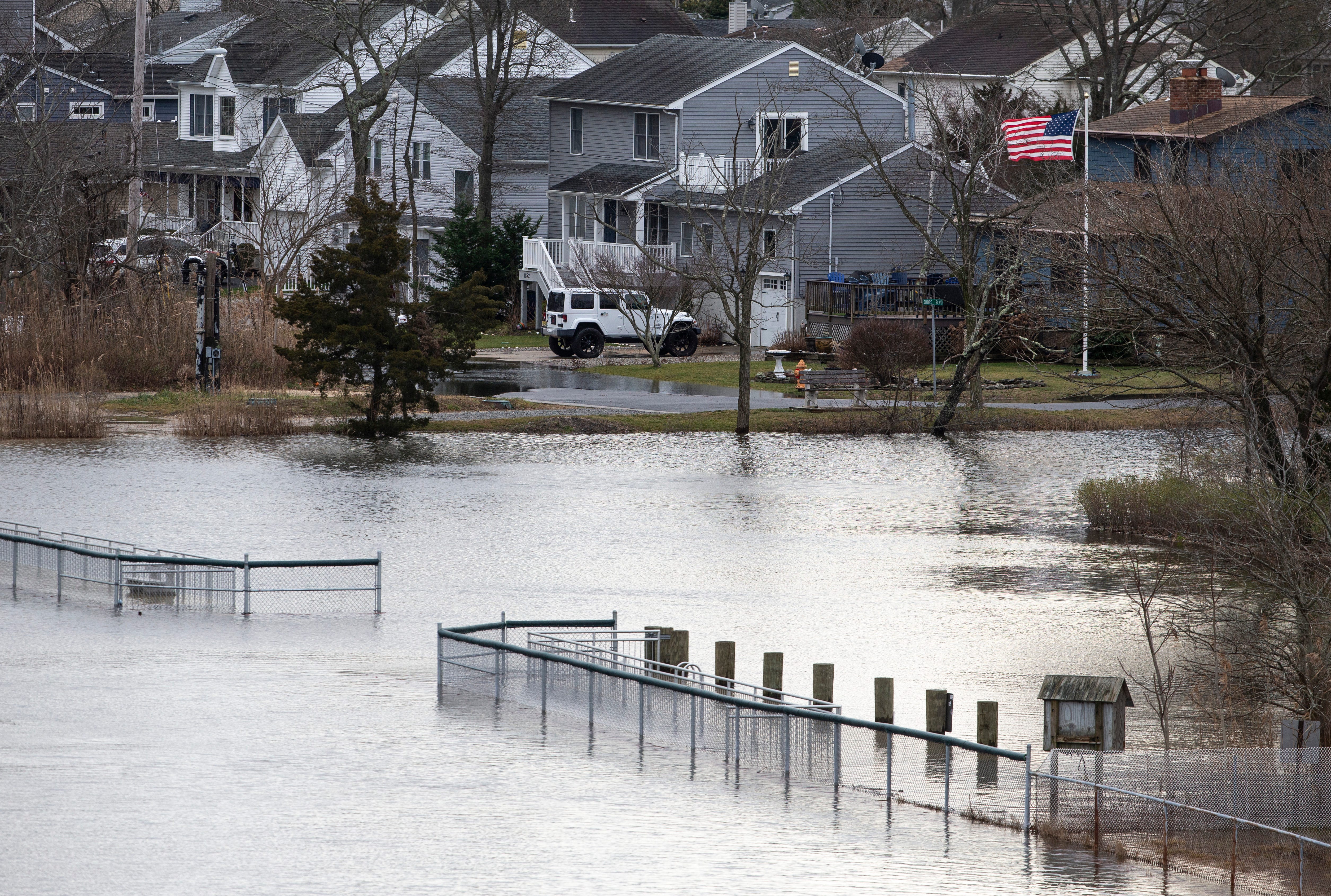 The Point Pleasant Canal begins to flood areas along the waterfront. View from Bridge Avenue overlooking the canal.     Point Pleasant, NJ  Wednesday, January 10, 2024