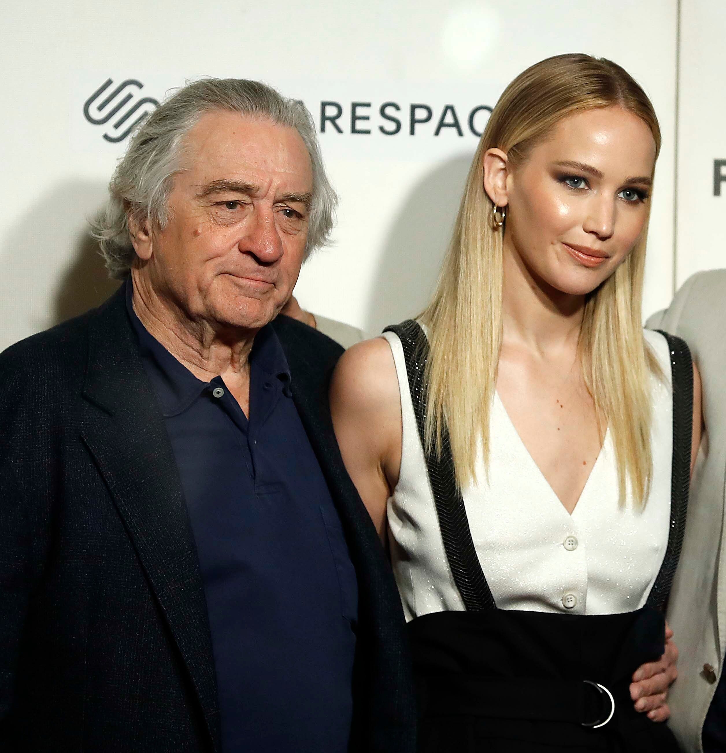 NEW YORK, NEW YORK - APRIL 27: Robert De Niro, Jennifer Lawrence and director David O. Russell attend Tribeca Talks - Directors Series with David O. Russell and Jennifer Lawrence during the 2019 Tribeca Film Festival at BMCC Tribeca PAC on April 27, 2019 in New York City. (Photo by John Lamparski/WireImage) ORG XMIT: 775322963 ORIG FILE ID: 1145523654