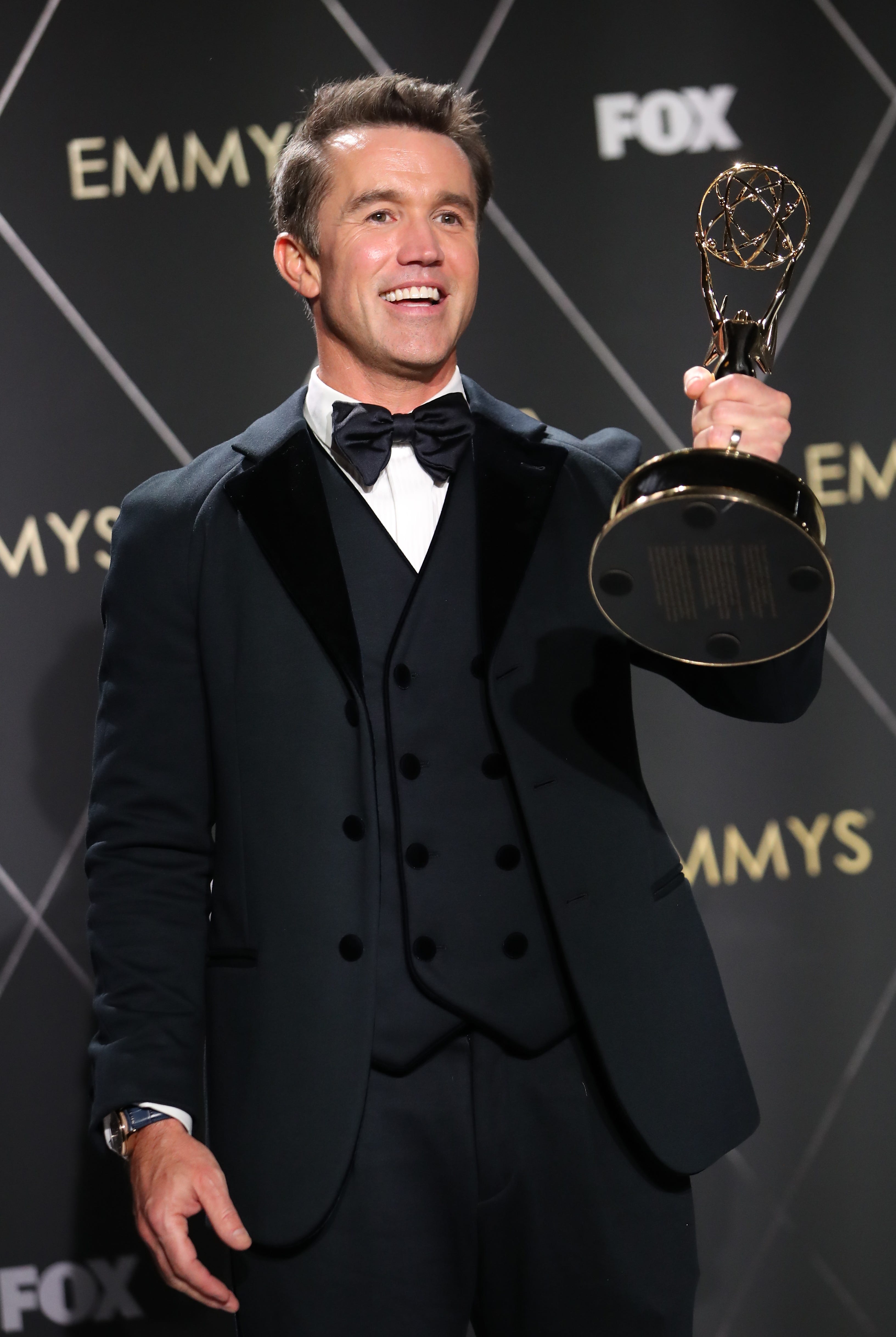 Rob McElhenney, winner of Outstanding Unstructured Reality Program for "Welcome To Wrexham," at the 75th Emmy Awards at the Peacock Theater in Los Angeles on Monday, Jan. 15, 2024.