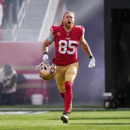 San Francisco 49ers tight end George Kittle (85) is introduced before the game against the Seattle Seahawks at Levi's Stadium.