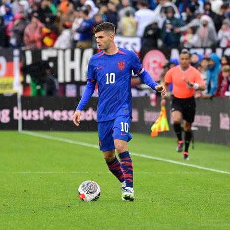 United States forward Christian Pulisic (10) during the second half against the German national team at Pratt & Whitney Stadium.