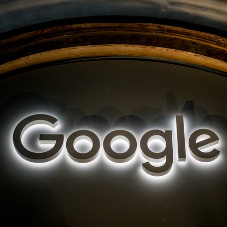 This photograph taken on January 18, 2024 shows a sign of US technology company Google displayed during the World Economic Forum (WEF) annual meeting in Davos. (Photo by Fabrice COFFRINI / AFP) (Photo by FABRICE COFFRINI/AFP via Getty Images) ORIG FILE ID: 1935927066