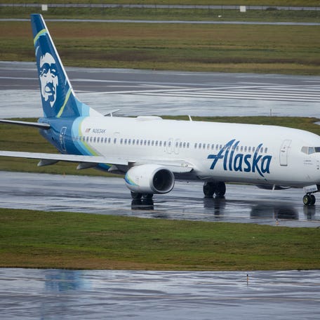 Alaska Airlines flight 1276, a Boeing 737-900, taxis before takeoff from Portland International Airport in Portland, Oregon, on Jan. 6, 2024.