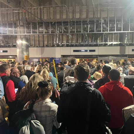 It felt like "thousands of people" waiting to board the DEN trains on Tuesday.