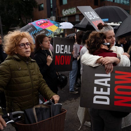 Israeli women demand the immediate release of the Israeli hostages held in the Gaza Strip by the Hamas militant group at a protest in Tel Aviv, Israel, Wednesday, Jan. 24, 2024.