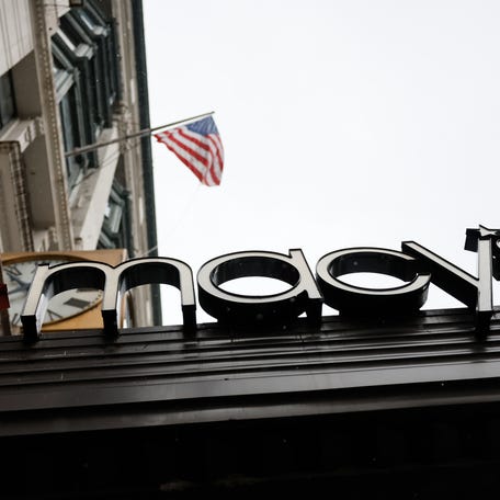 The Macy's company logo is seen at the Macy's store on Herald Square on Jan. 19, 2024 in New York City.