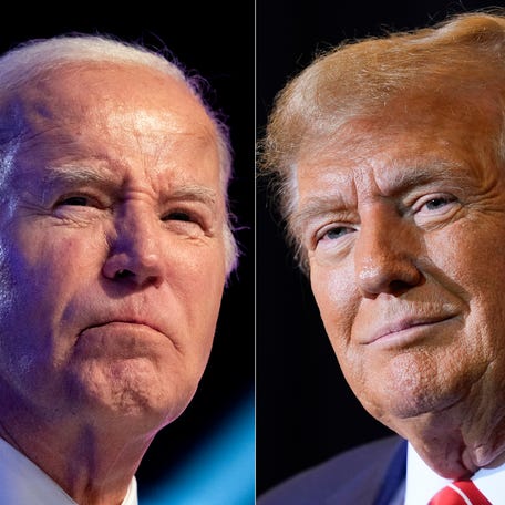 This combo image shows President Joe Biden, left, Jan. 5, 2024 and Republican presidential candidate former President Donald Trump, right, Jan. 19, 2024.