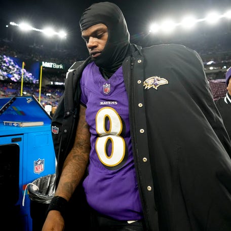 Ravens quarterback Lamar Jackson leaves the field after losing to the Chiefs in the AFC championship game.