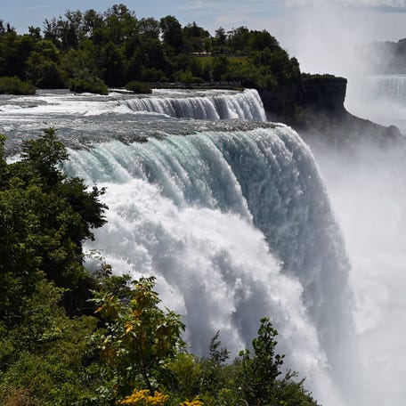 A general view shows water flowing over Niagara Falls in Niagara Falls, New York, on August 13, 2022.