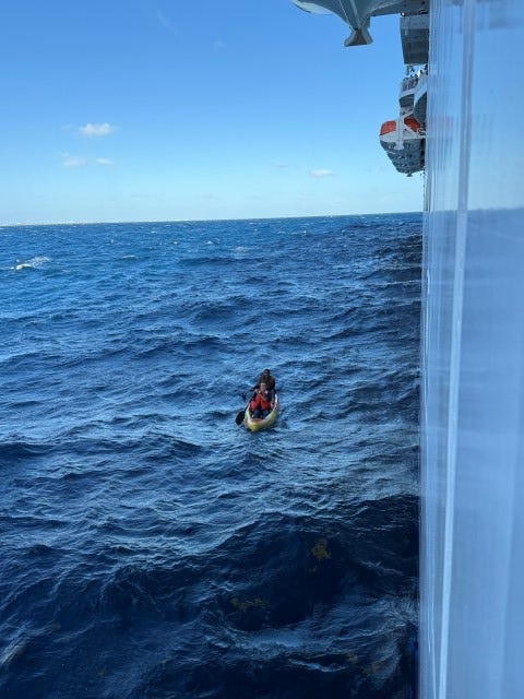 Jubilee's crew spotted the men stranded in a kayak.