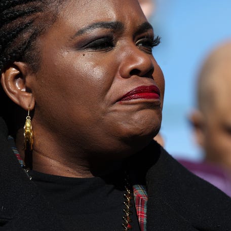 U.S. Rep. Cori Bush (D-MO) attends a press conference calling for a ceasefire in the Middle East outside of the U.S. Capitol on December 14, 2023 in Washington, DC. Bush has been brought under investigation for her campaign spending after she said she used it to hire her husband as a security detail in the face of threats as a public figure.