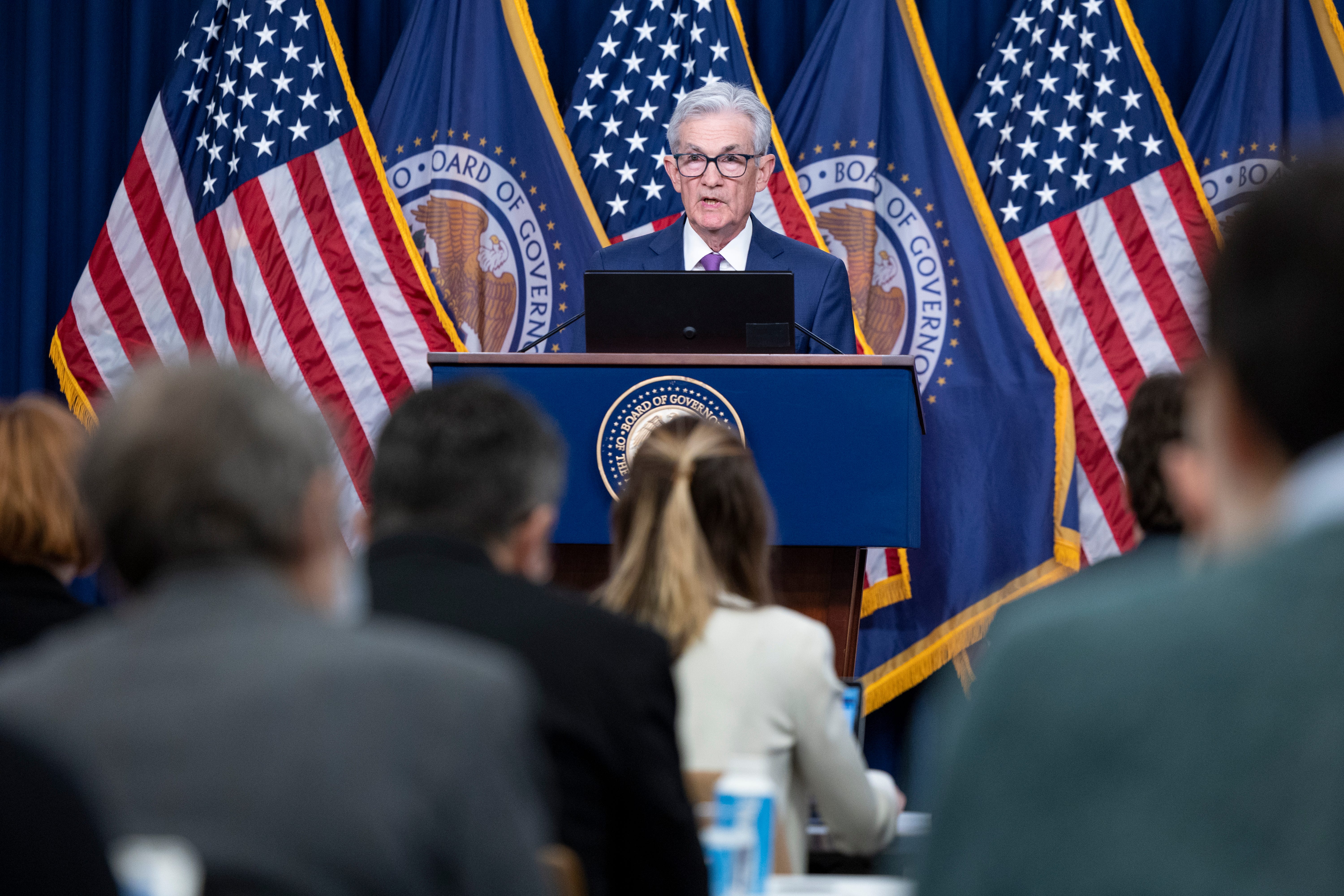 Federal Reserve Chairman Jerome Powell speaks during a press conference regarding the Federal Reserve's decision to not change interest rates on Jan. 31, 2024.