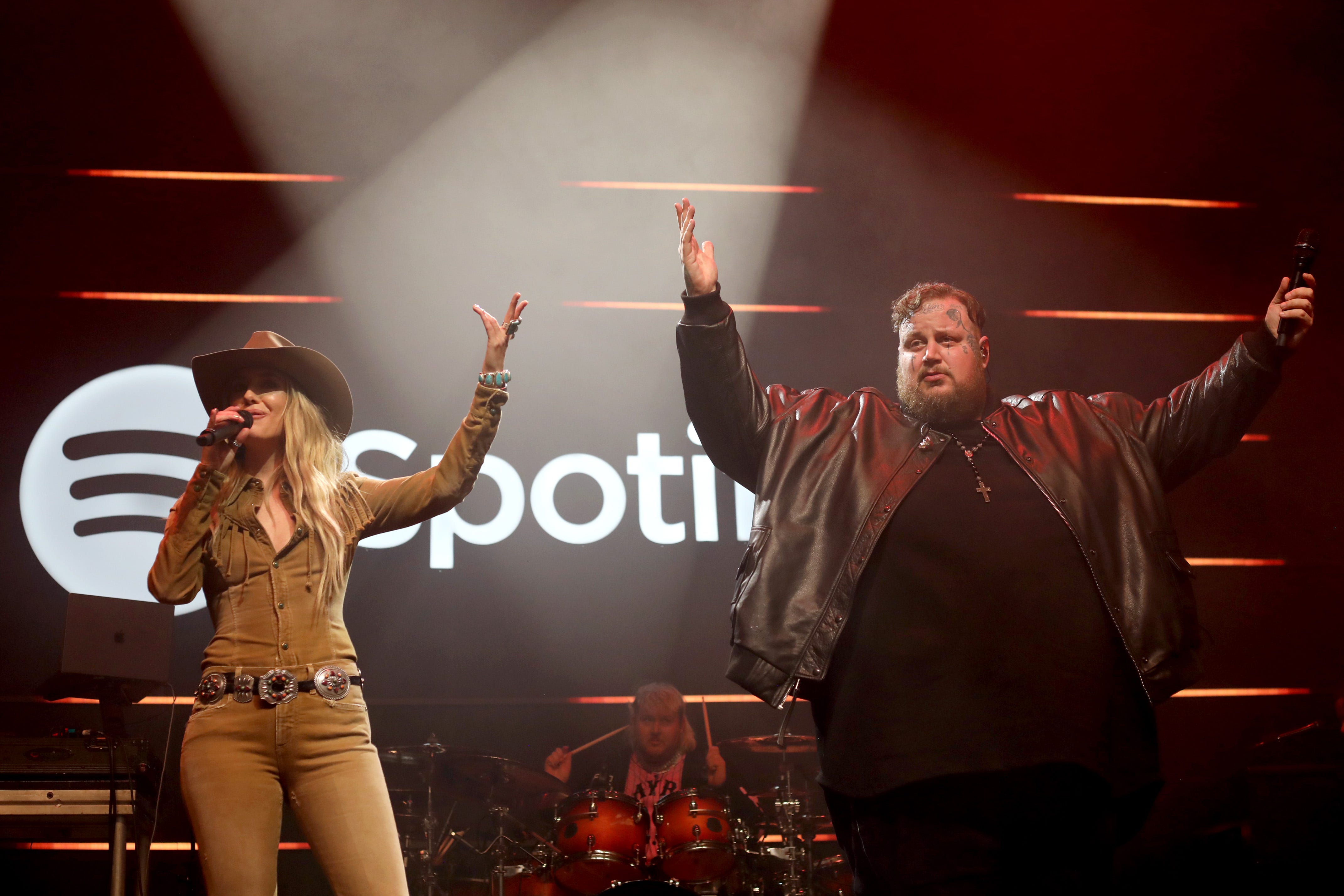 Lainey Wilson and Jelly Roll perform at Spotify's 2024 Best New Artist Party at Paramount Studios on Feb. 1, 2024, in Los Angeles.
