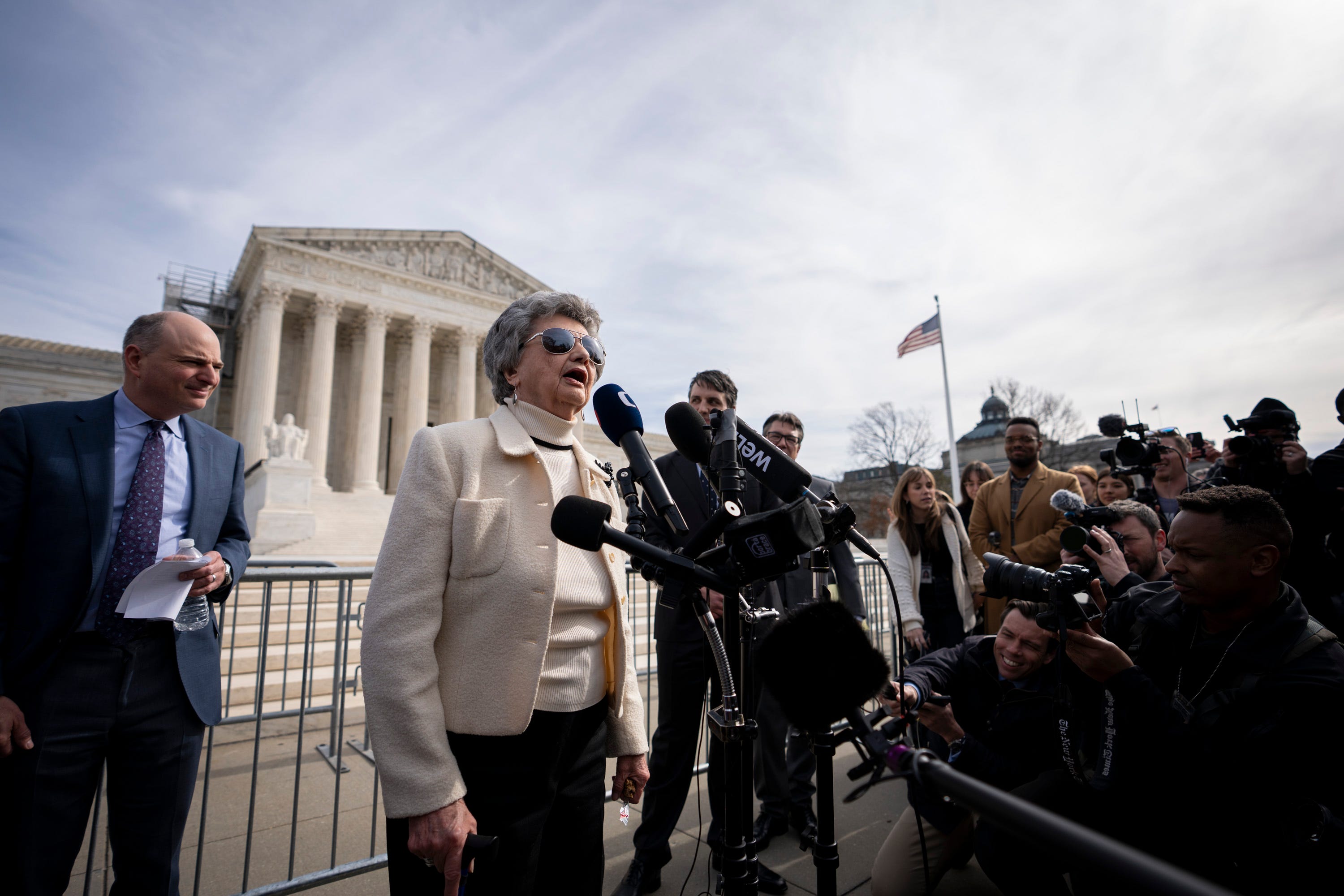 Norma Anderson, lead plaintiff in the lawsuit seeking to remove former President Donald Trump from the Colorado ballot, speaks to members of the press outside the United States Supreme Court after the court reviewed a ruling by a Colorado court that barred former President Donald Trump from appearing on the state's Republican primary ballot due to his role in the Jan. 6, 2021 attacks on the U.S. Capitol.