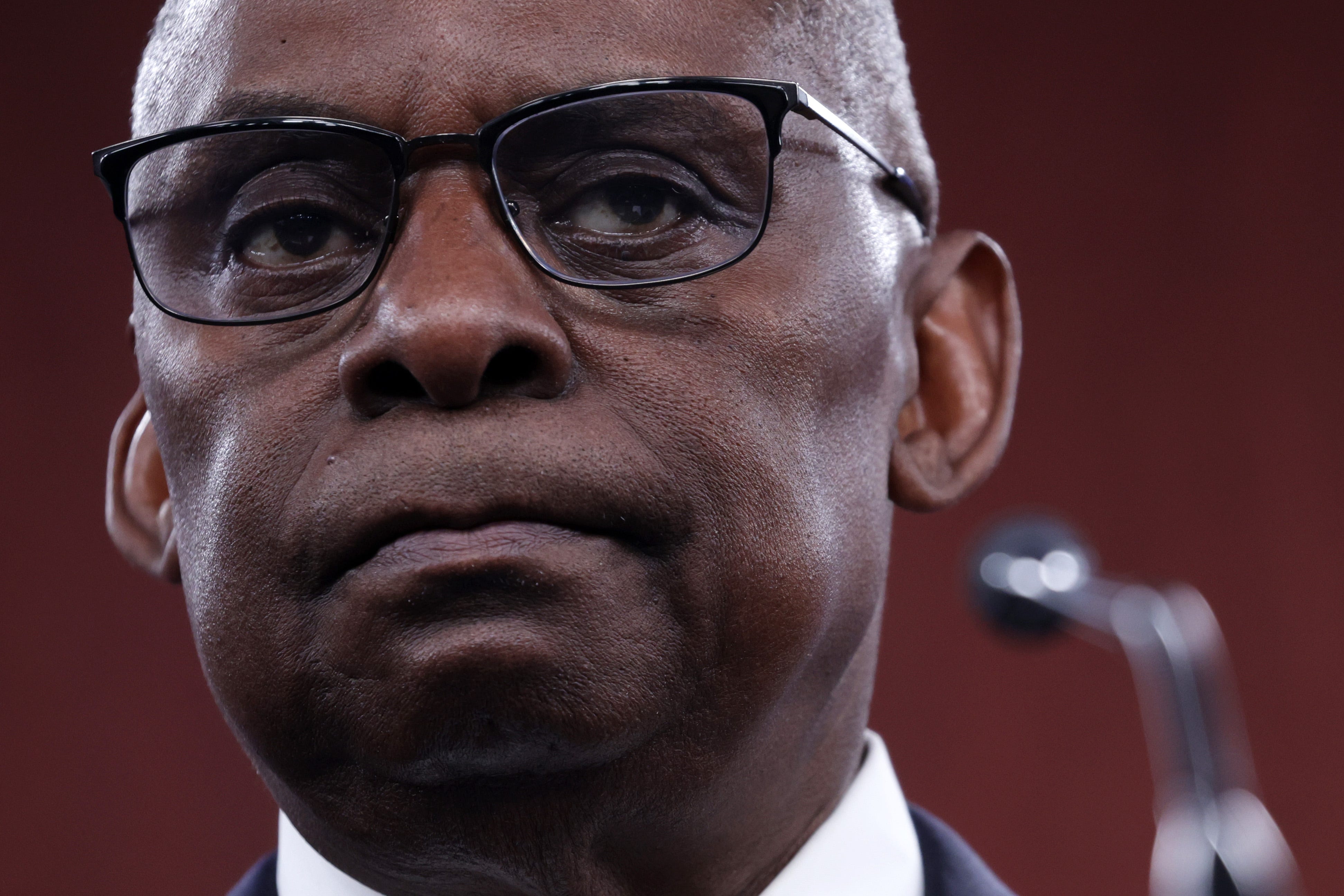 U.S. Secretary of Defense Lloyd Austin speaks during a news conference at the Pentagon on February 1, 2024 in Arlington, Virginia. Sec. Austin spoke on various topics including his recent hospitalization from a diagnostic of prostate cancer.