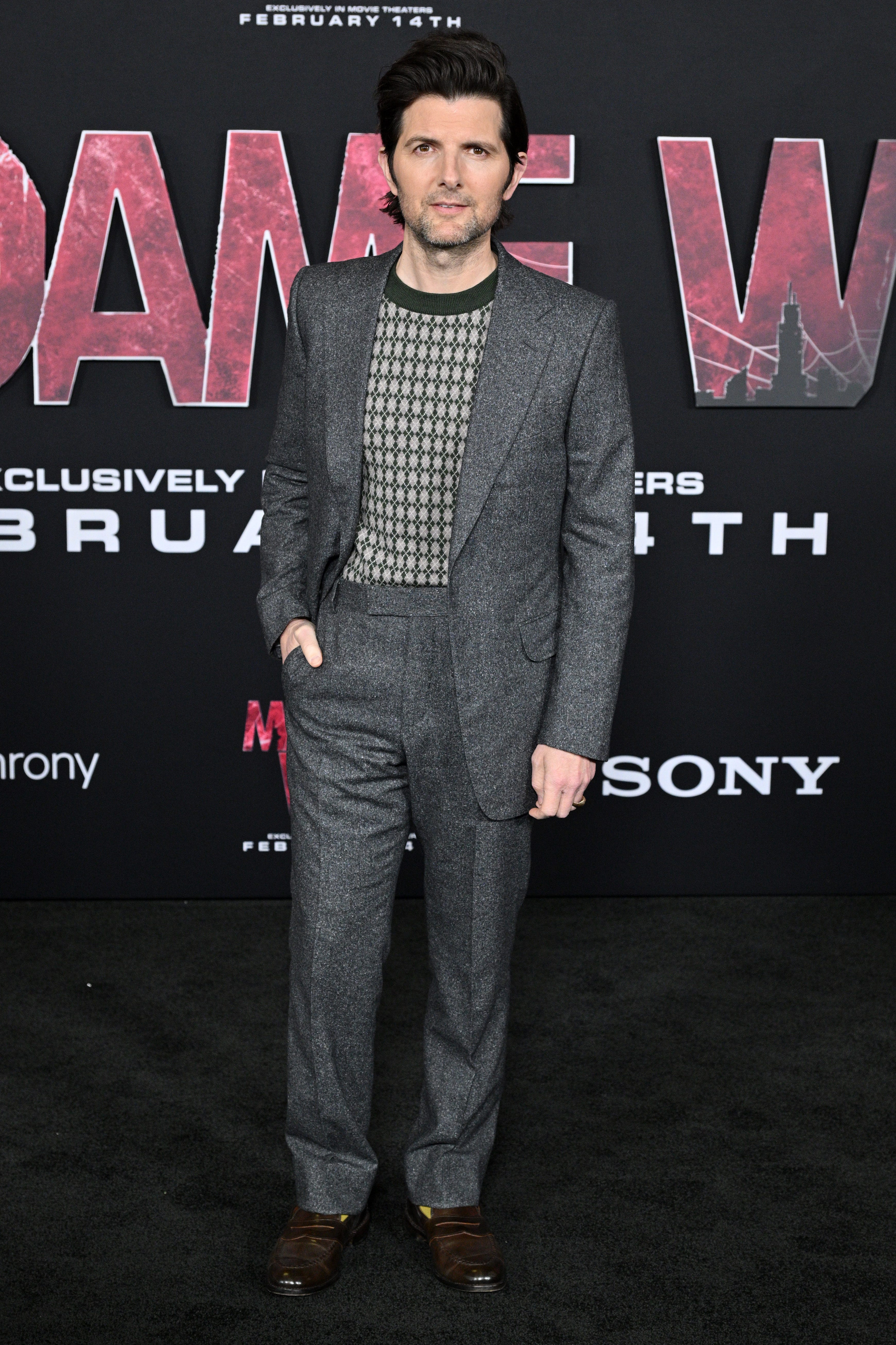 LOS ANGELES, CALIFORNIA - FEBRUARY 12: Adam Scott attends the World Premiere of Sony Pictures' "Madame Web" at Regency Village Theatre on February 12, 2024 in Los Angeles, California. (Photo by Lionel Hahn/WireImage) ORG XMIT: 776089403 ORIG FILE ID: 2007018350