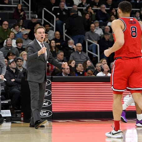 Feb 13, 2024; Providence, Rhode Island, USA; St. John's Red Storm head coach Rick Pitino works from the sideline during the first half against the Providence Friars at Amica Mutual Pavilion. Mandatory Credit: Eric Canha-USA TODAY Sports