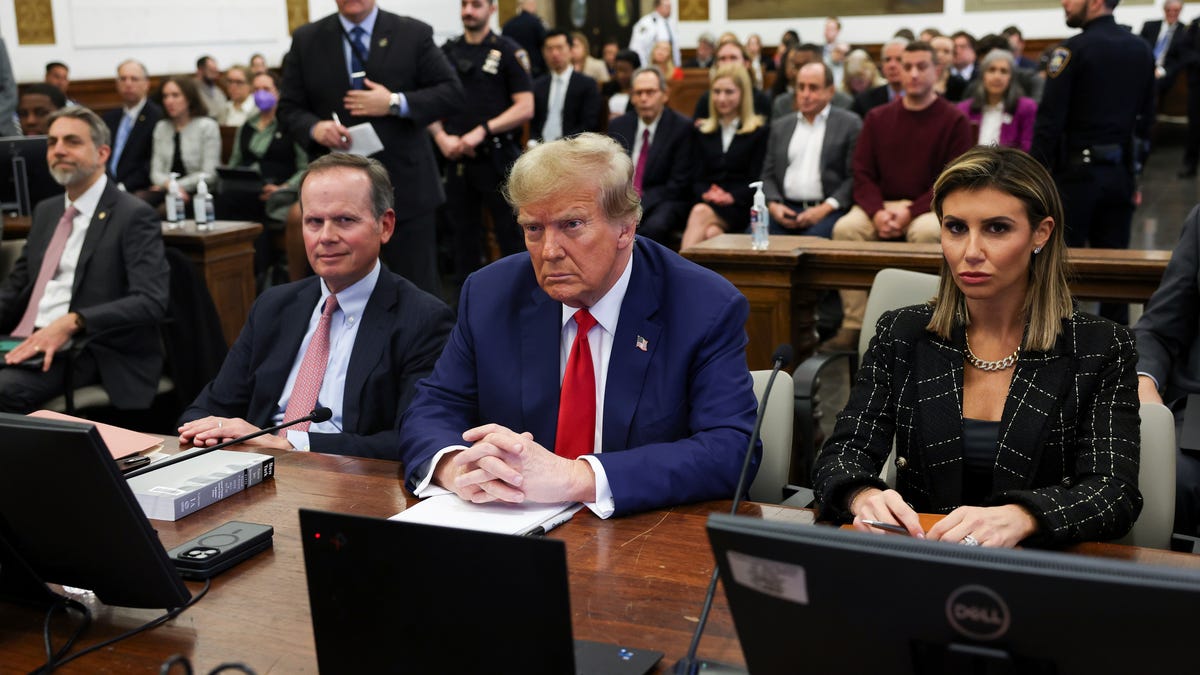 FILE - Former U.S. President Donald Trump, with lawyers Christopher Kise and Alina Habba, attends the closing arguments in the Trump Organization civil fraud trial at New York State Supreme Court in the Manhattan borough of New York, Thursday, Jan. 11, 2024. Within days, Trump could potentially have his sprawling real estate business empire ordered 