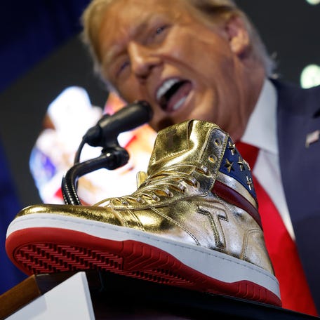 Former President Donald Trump introduces his signature shoes at 