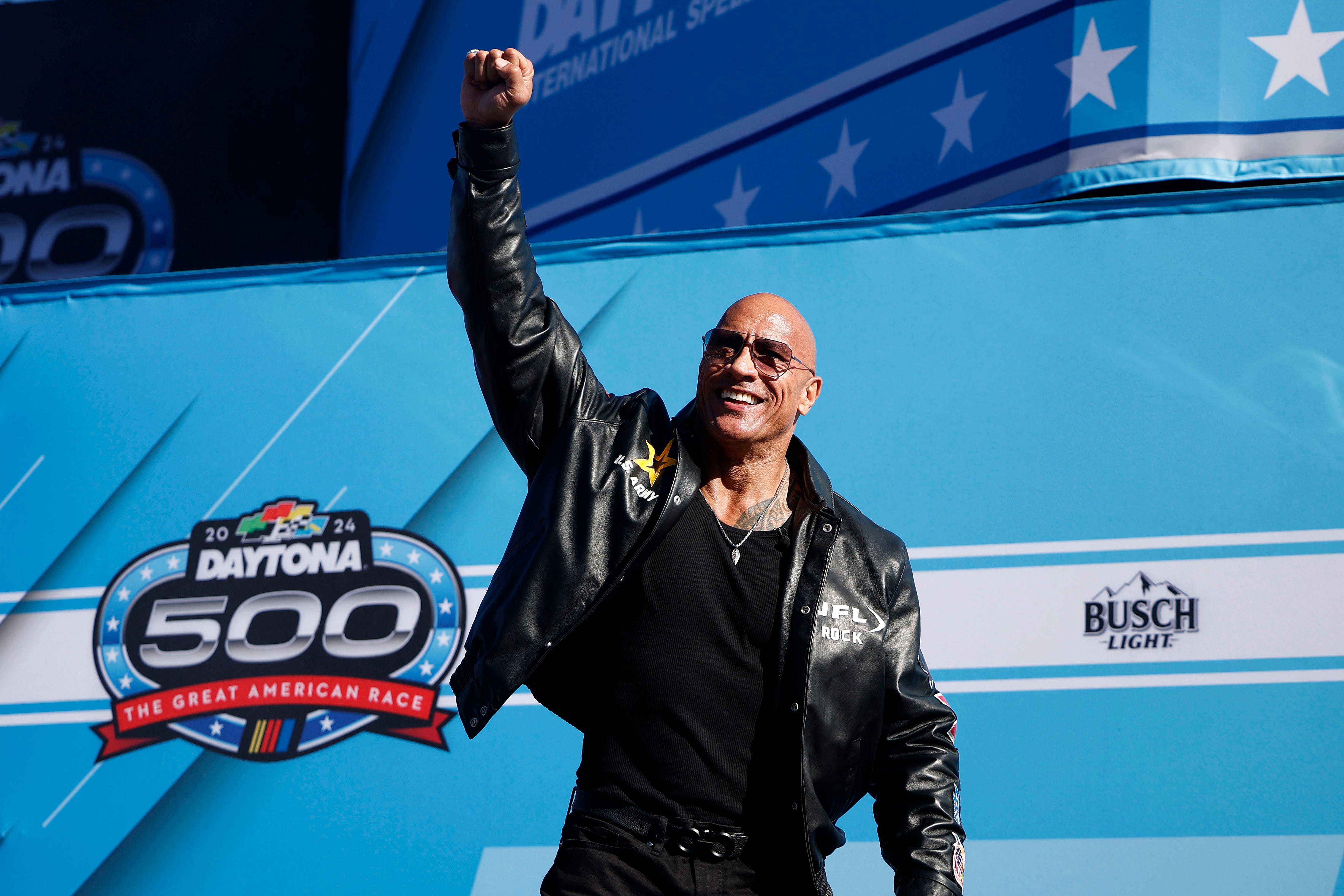 DAYTONA BEACH, FLORIDA - FEBRUARY 19: Grand Marshal Dwayne 
