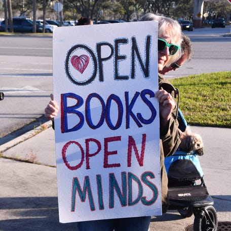 A rally against book banning organized by Brevard Students for Change was held before a packed school board meeting in Viera, Florida on Feb. 7, 2024.