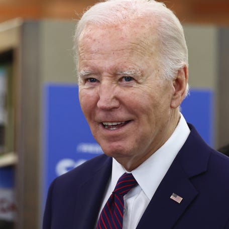 President Joe Biden prepares to deliver remarks on canceling student debt at Culver City Julian Dixon Library on February 21, 2024 in Culver City, California.