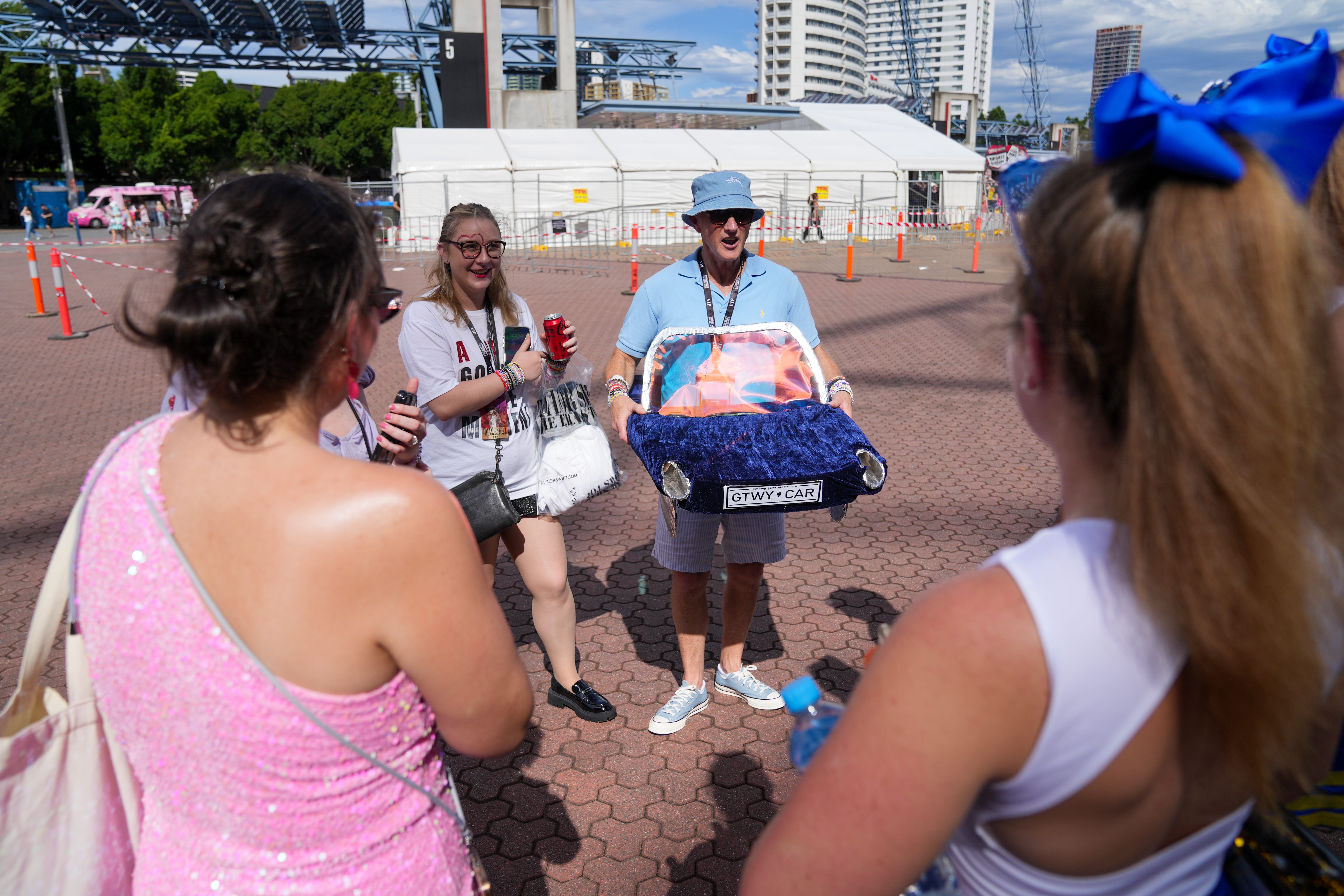 Fans gathered outside Accor Stadium ahead of Taylor Swift's Eras Tour on Feb. 23, 2024, in Sydney, Australia.