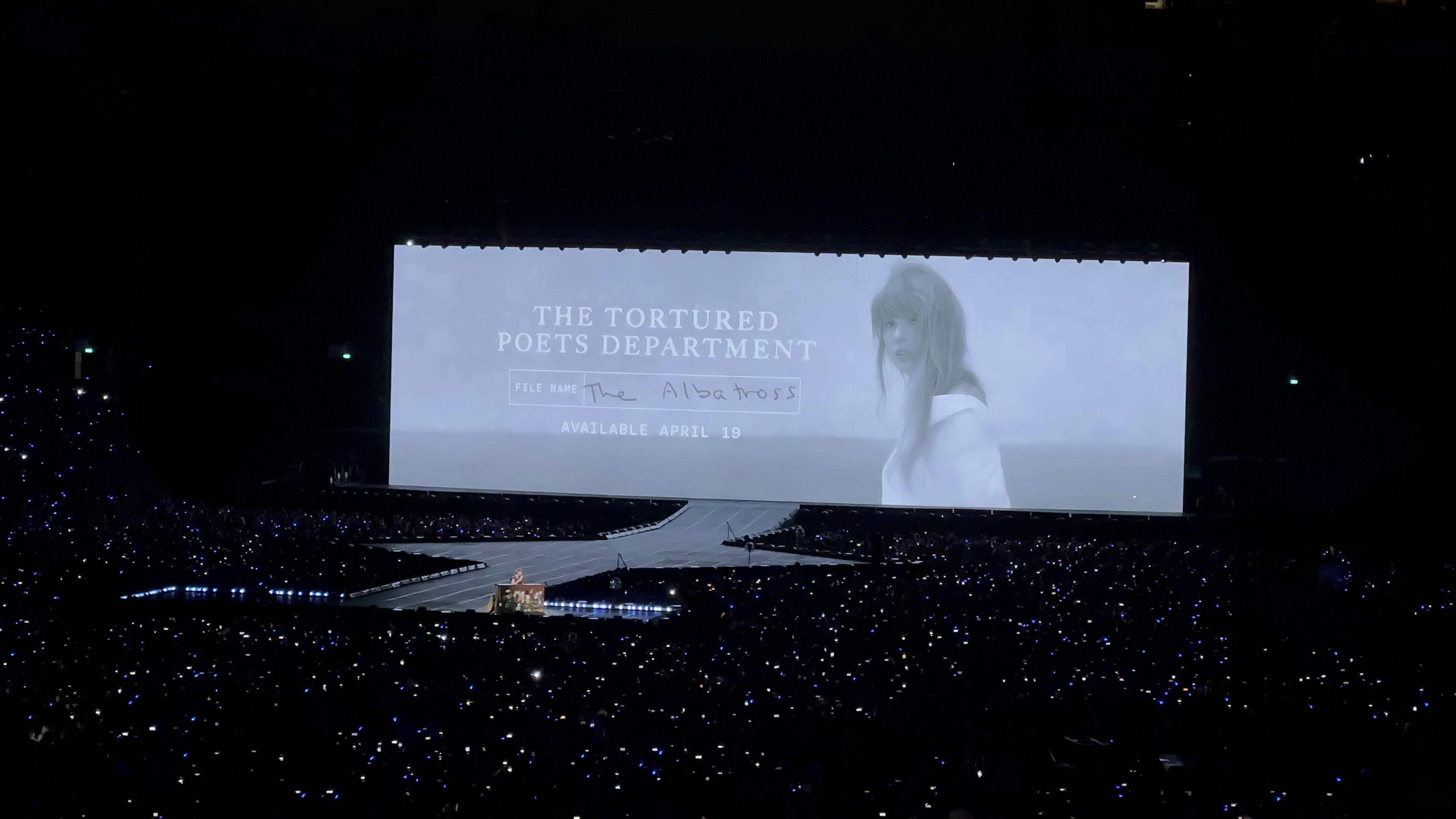 Taylor Swift announces new secret song, "The Albatross" at her first night show in Sydney, Australia.