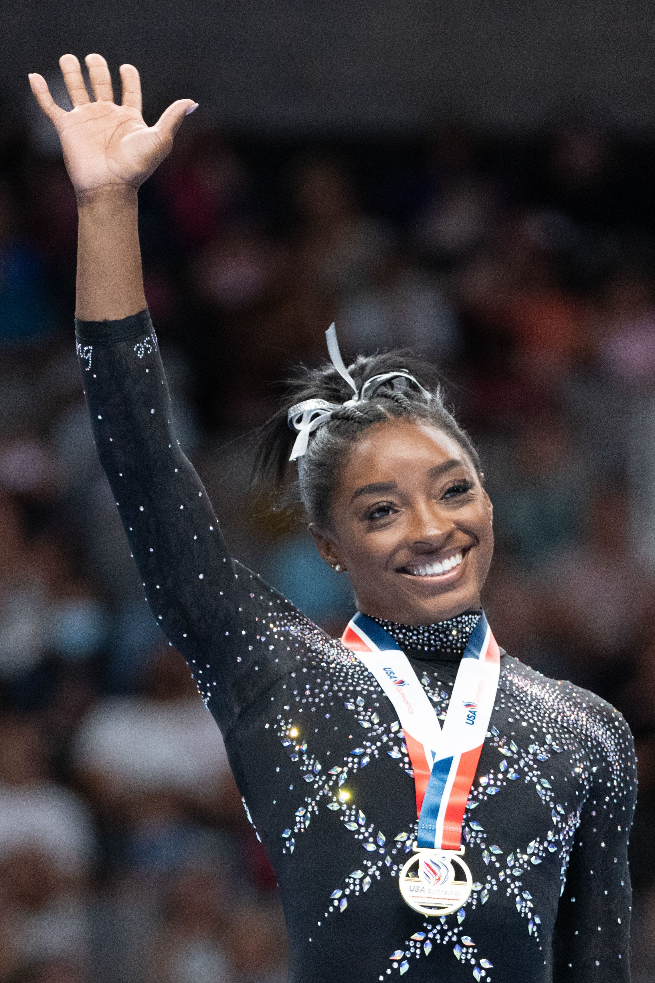 August 27, 2023; San Jose, California, USA; Simone Biles, shown at last year's U.S. championships, will begin her season later this spring. Mandatory Credit: Kyle Terada-USA TODAY
