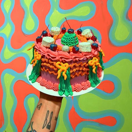 Mallory Valvano of Party Girl Bake Club creates amazing cakes with goops of buttercream frosting and fun designs.