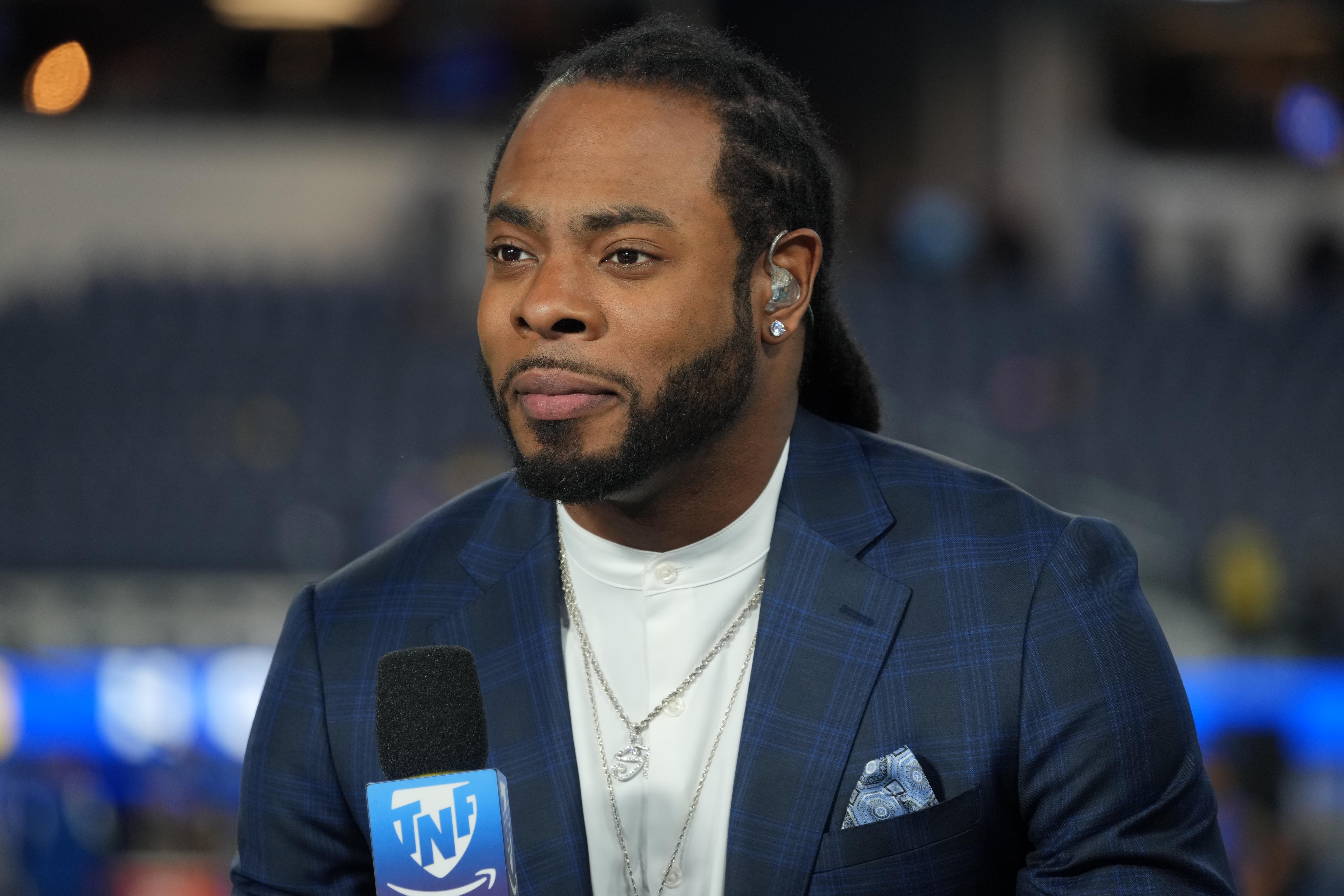 Richard Sherman on the Prime Video "Thursday Night Football" set at SoFi Stadium in 2022.