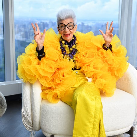 Iris Apfel sits for a portrait during her 100th birthday party at Central Park Tower on Sept. 9, 2021, in New York City.