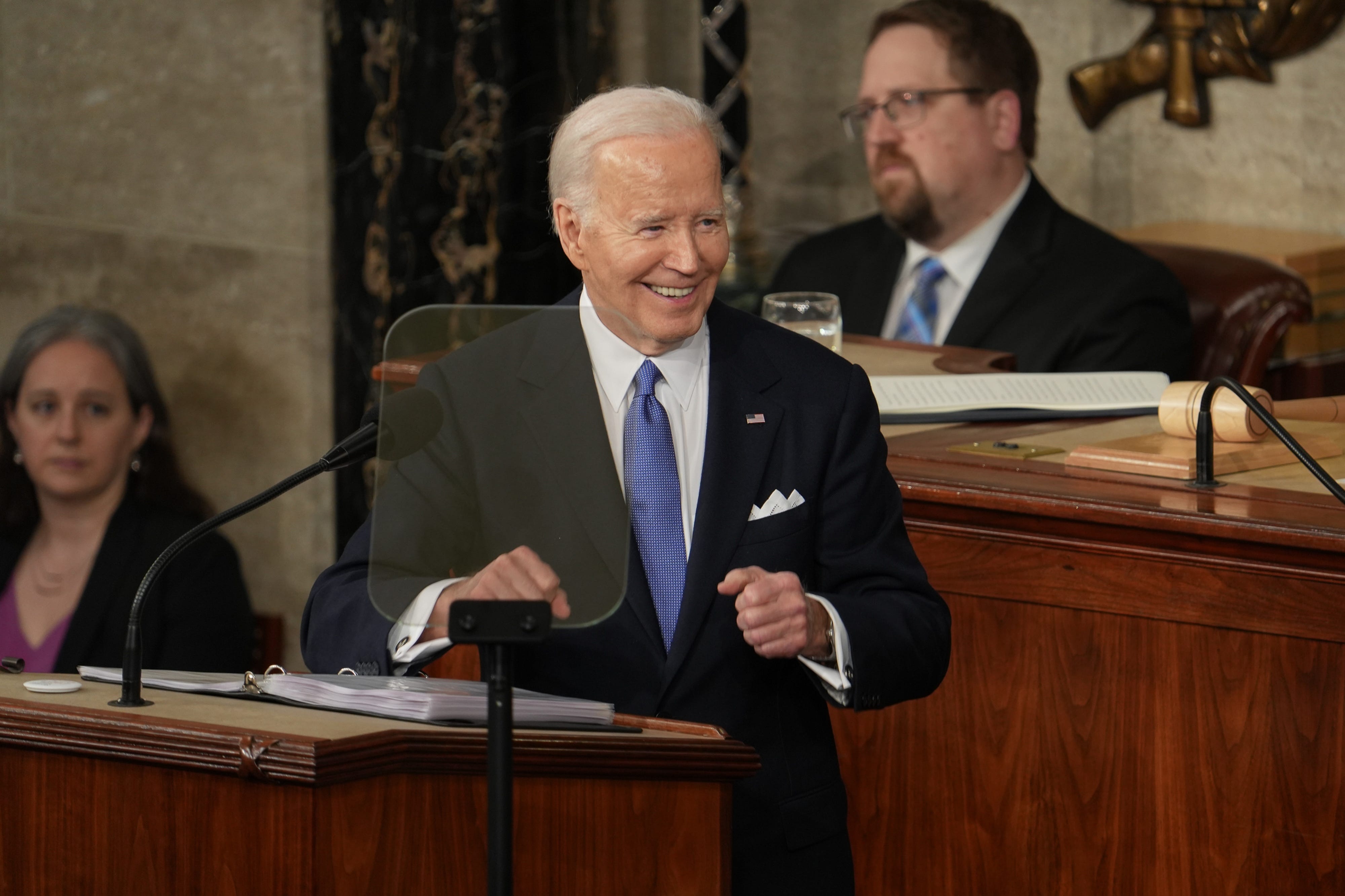 Mar 7, 2024; Washington, DC, USA; President Joe Biden delivers the State of the Union address to Congress at the U.S. Capitol in Washington.