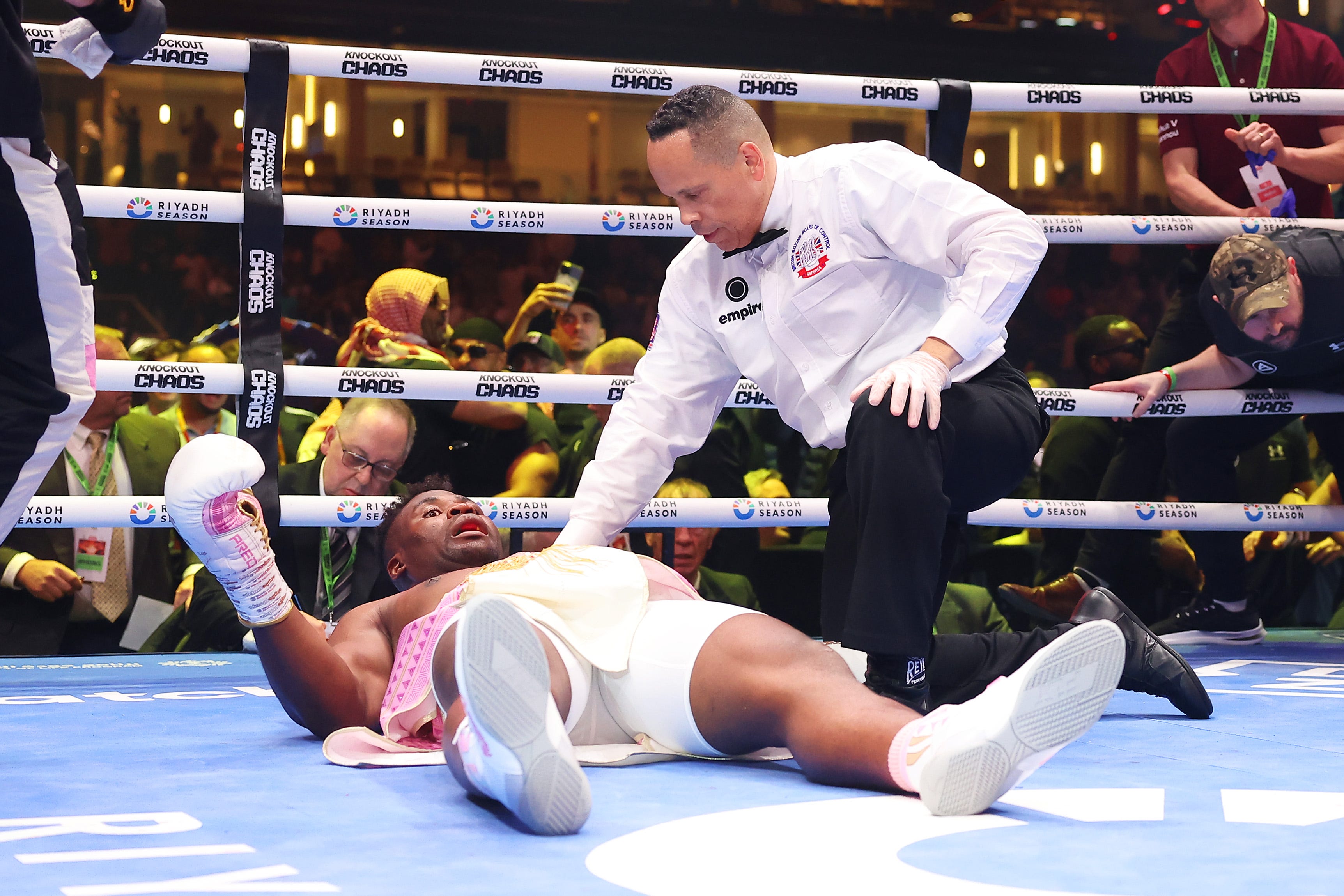 Francis Ngannou was knocked out by Anthony Joshua in the second round of their heavyweight fight.