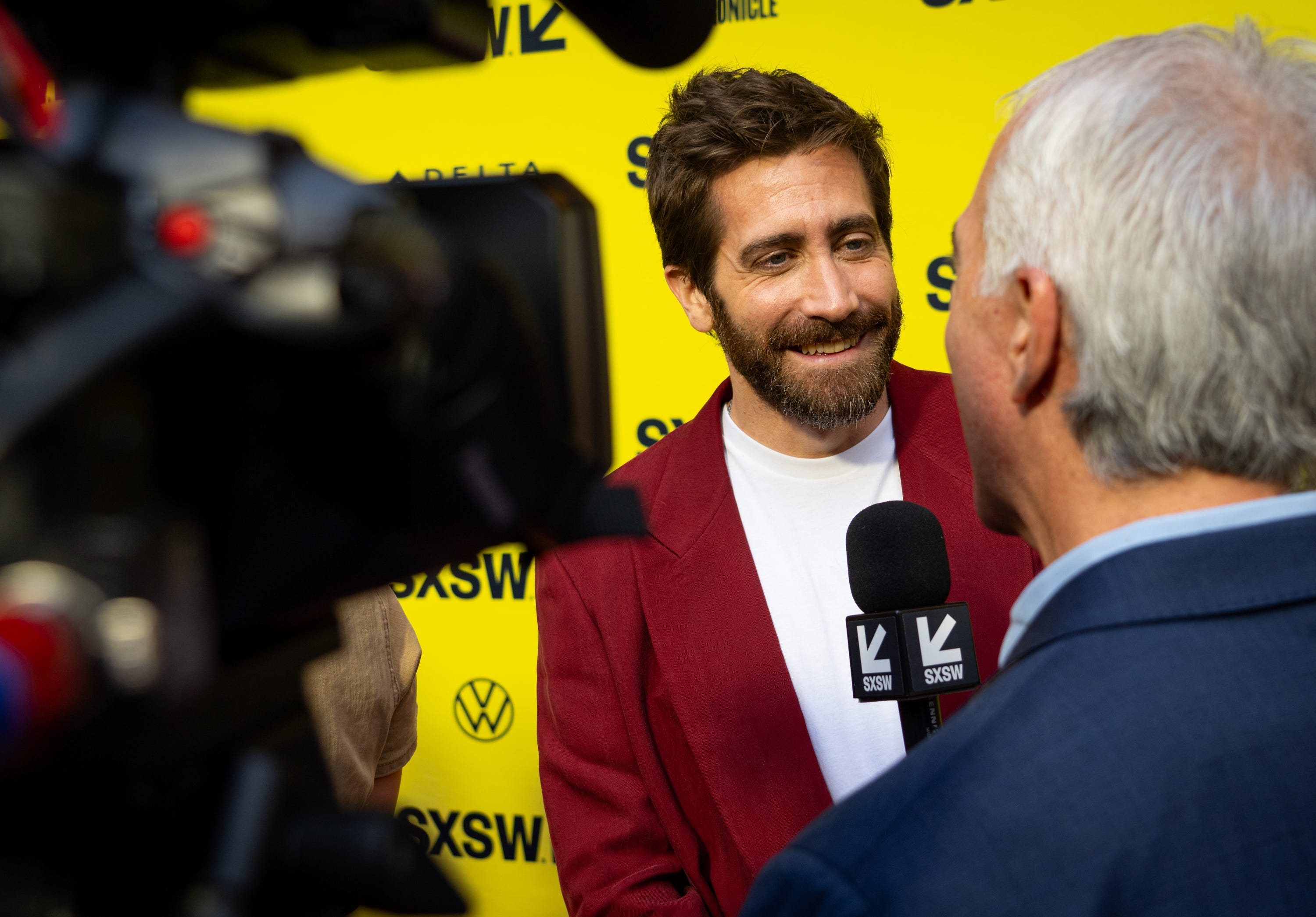 March 8, 2024 : Jake Gyllenhaal speaks to press on the red carpet before the premiere of Road House at the Paramount Theatre in Austin, Texas on the first day of South by Southwest. Gyllenhaal plays the character "Dalton" in the movie.