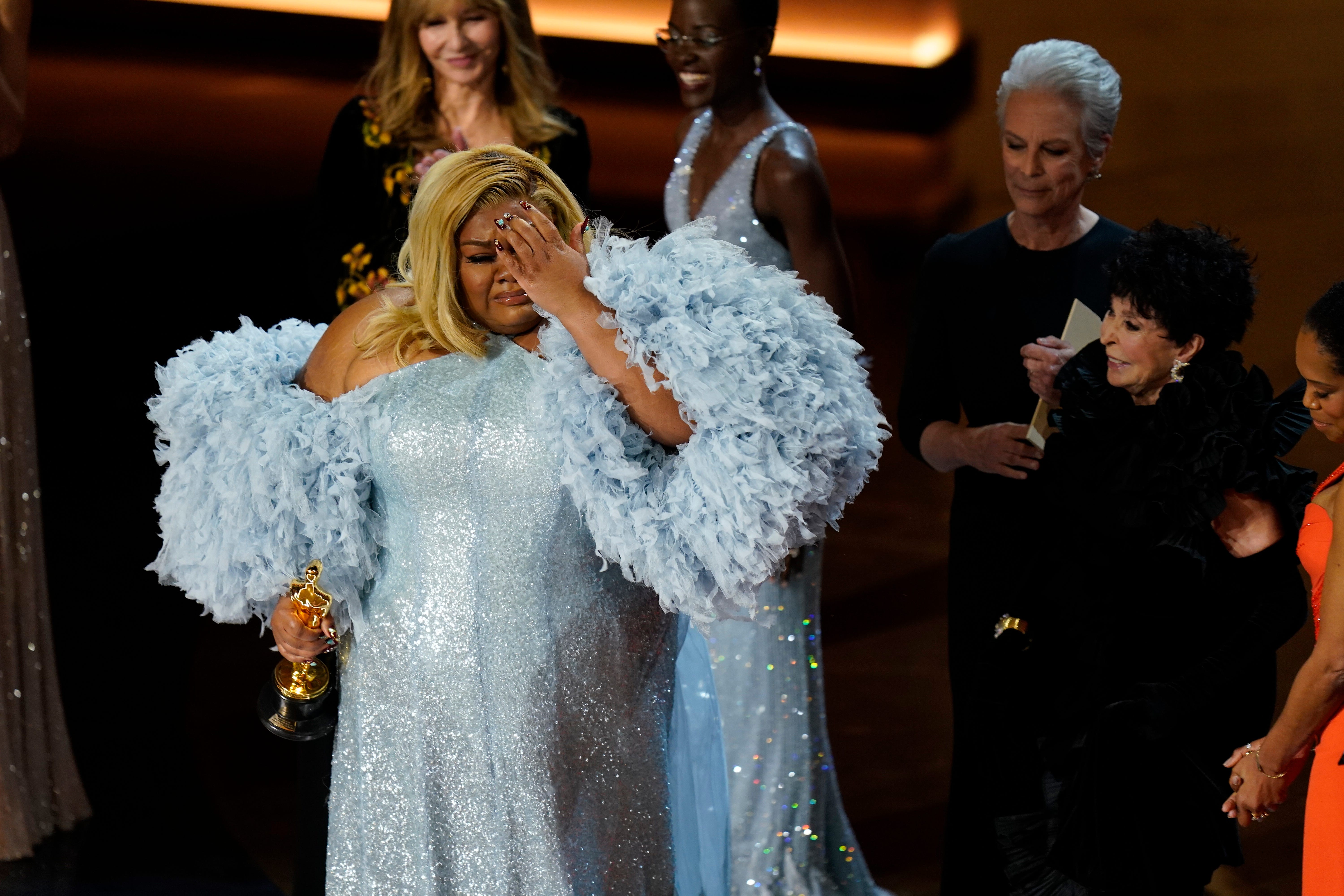 Da'Vine Joy Randolph accepts the award for best actress in a supporting role for her role in "The Holdovers" during the 96th Oscars at the Dolby Theatre at Ovation Hollywood in Los Angeles on March 10, 2024.