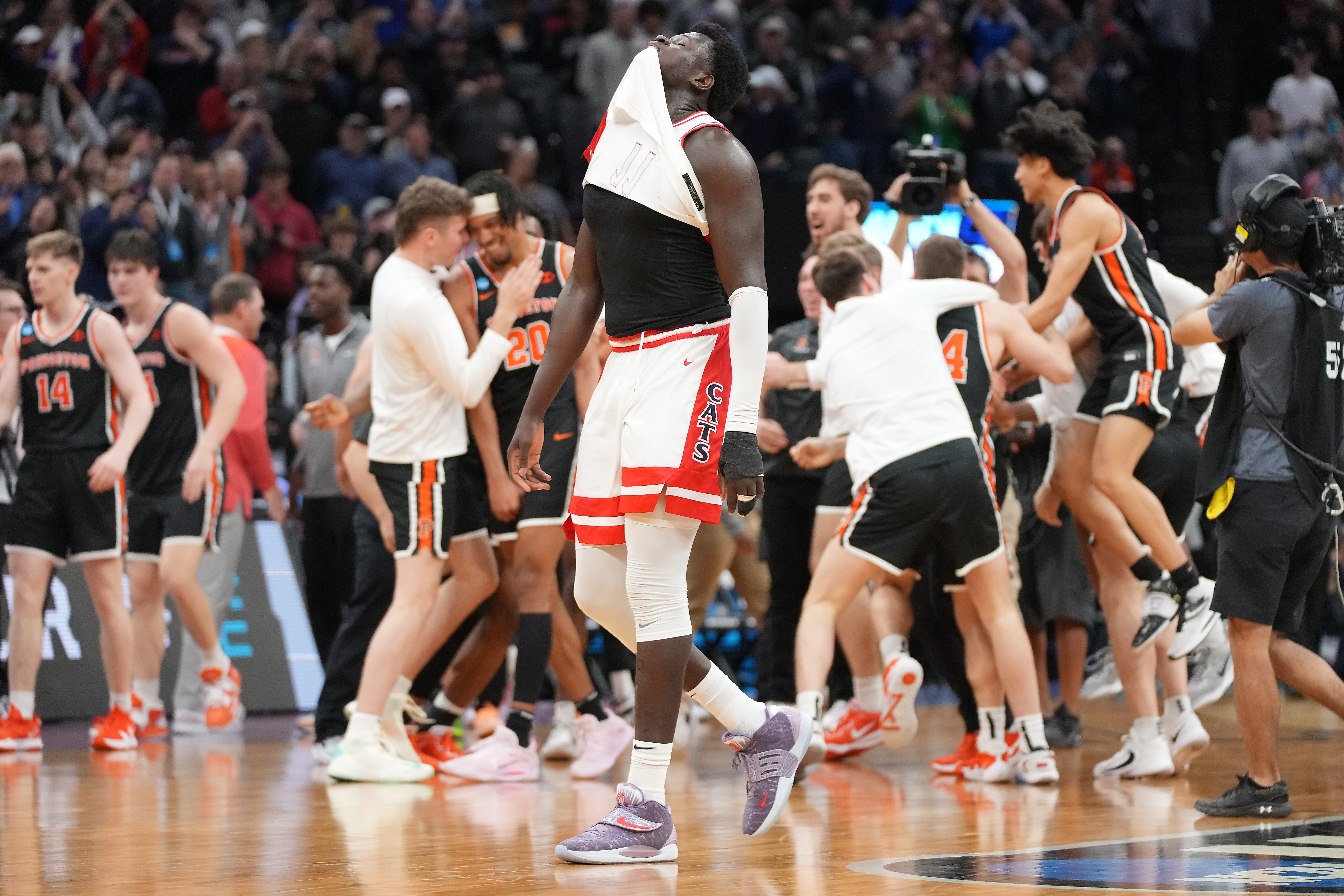Arizona Wildcats center Oumar Ballo (11) reacts following the loss against the Princeton Tigers at Golden 1 Center.