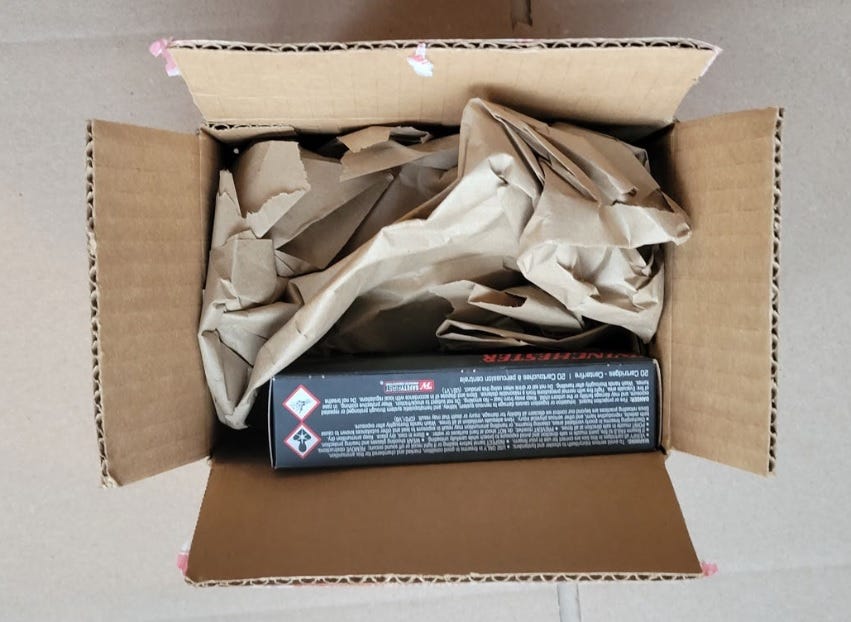 A box of Winchester .223 Remington ammunition purchased from BH Ammo without age verification as part of a study by Everytown for Gun Safety.