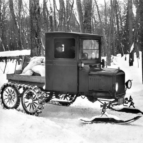 A 1926 Ford Model T used as a snow machine.