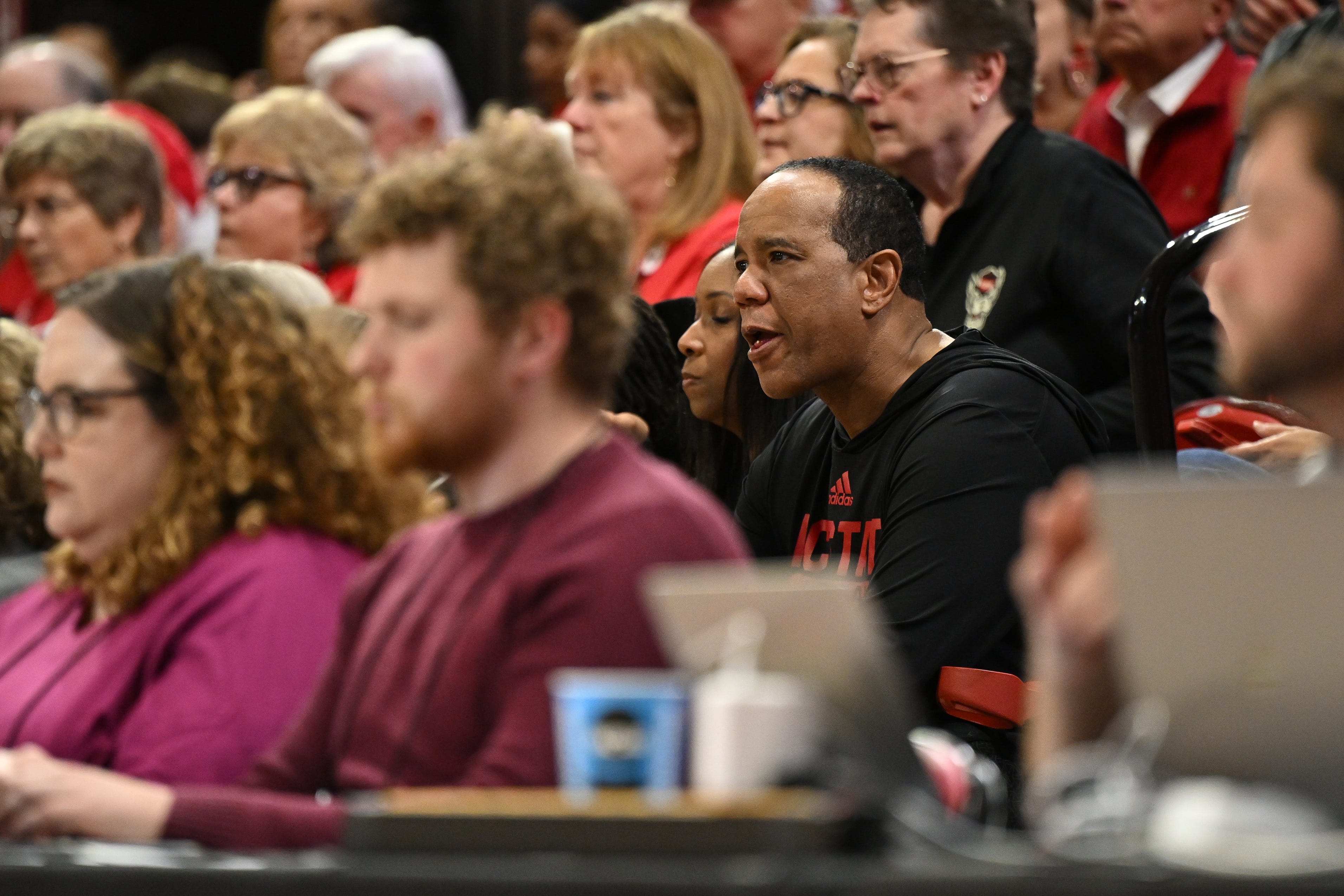 NC State men's coach Kevin Keatts watches the Wolfpack women Monday at as they booked a ticket to the Sweet 16 with a win over Tennessee. The men won their second-round game Saturday, also earning a trip to the Sweet 16.
